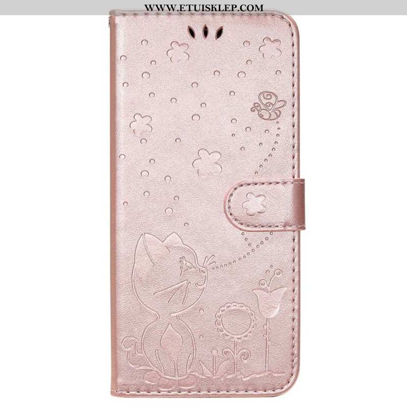 Etui Folio do Samsung Galaxy S23 Ultra 5G z Łańcuch Pasiasty Kot I Pszczoły